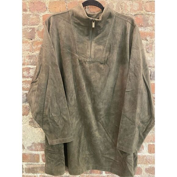 Lands’ End Super Soft Taupe Ribbed 1/4 Zip Long Sleeve Light Sweatshirt Women’s - Picture 1 of 16